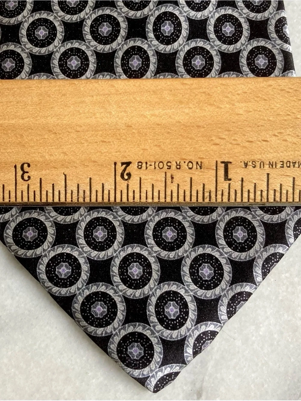 Barneys New York Silk Tie Hand Made in Italy Black Geometric Pattern
